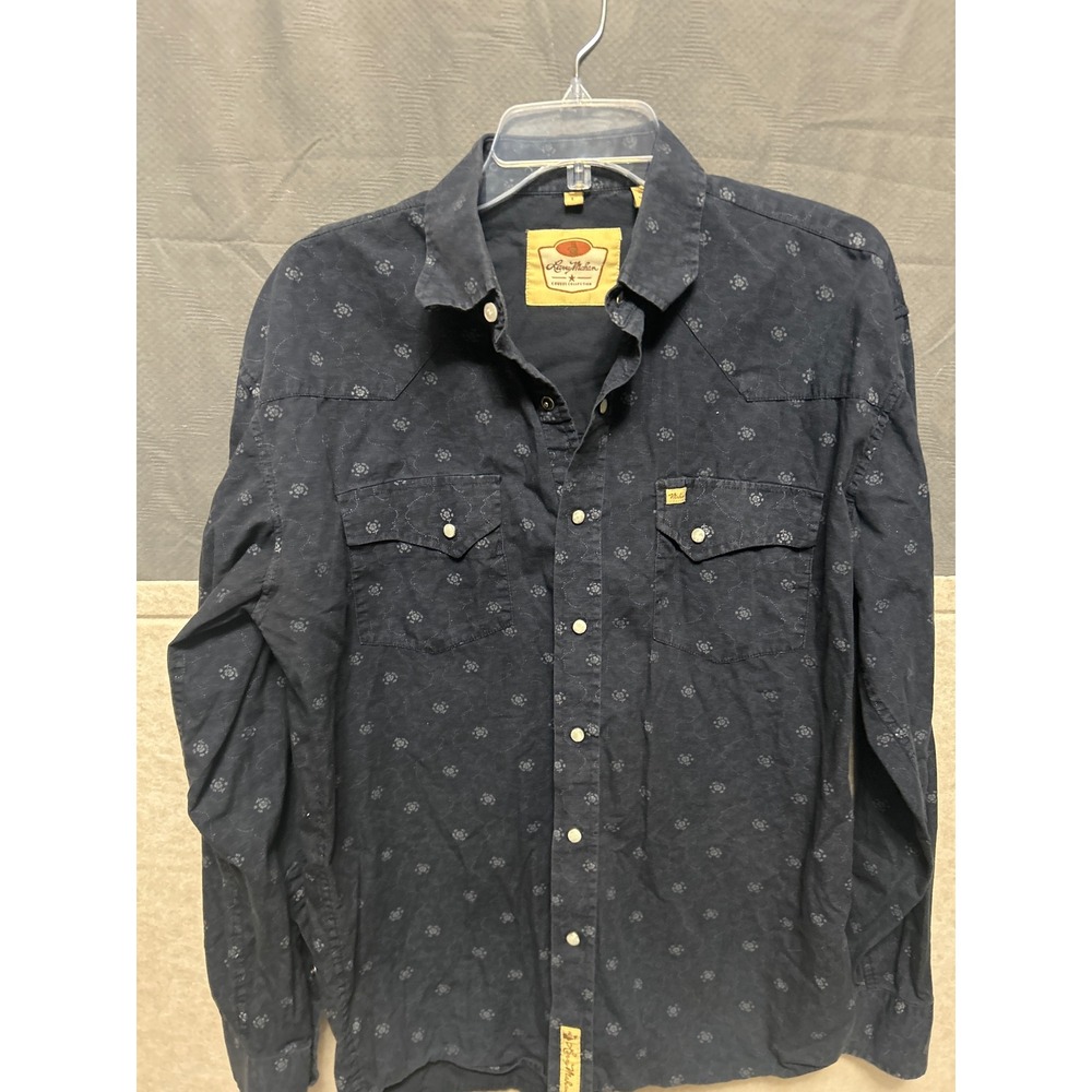 Larry Mahan Cowboy Collection Mens Navy Blue Tonal Floral Western Snap Shirt L